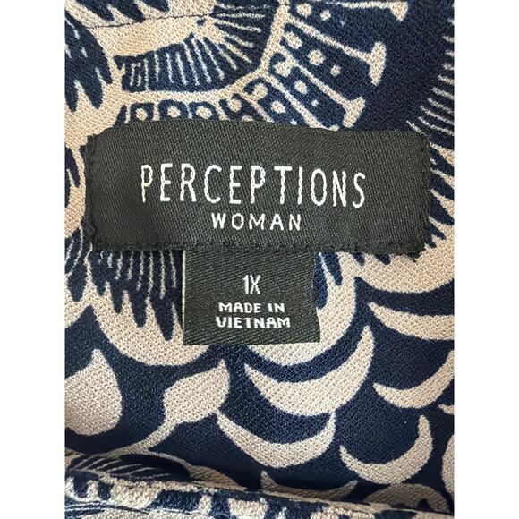 Perceptions Blue Floral Shift Dress Short Ruffled Sleeves Women’s Plus Size 1X - Picture 6 of 10